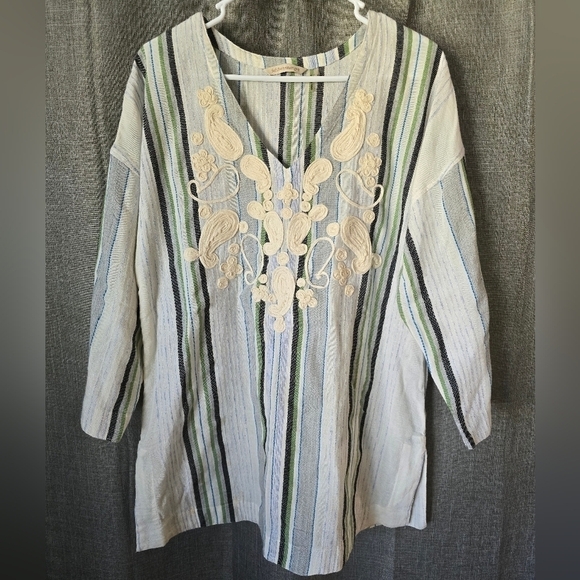 Soft Surroundings Manhattan Beach Blouse Tunic Stripe Size M Rope Embroidered - Picture 1 of 4